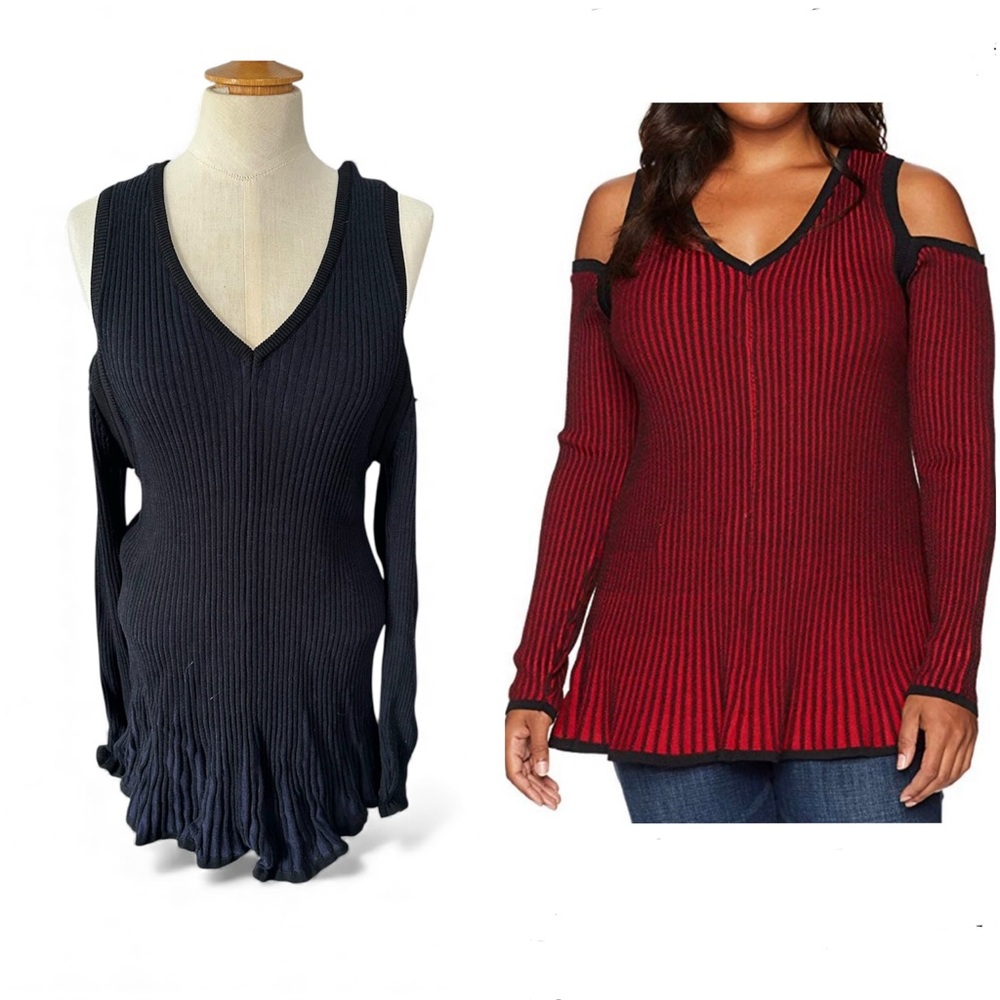 Rebel Wilson x Angels Collection cold shoulder peplum sweater NWOT 1X v-neck